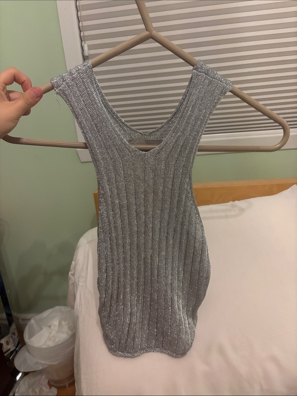 H&M Silver Ribbed Shimmer Tank Top - Picture 3 of 3